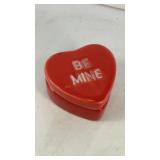 Ceramic Be Mine red heart trinket box 2.5' x 1.5'