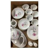 (25) piece porcelain tea set w/ moss rose motif