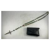 Rosary necklace made in Italy w/ leather pouch