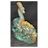 Rare 50s deer family green ceramic TV lamp
