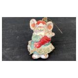 Bisque porcelain mouse Christmas ornament 3' x 2'