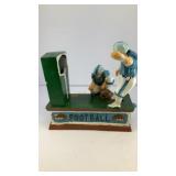 7' football players cast iron mechanical coin bank