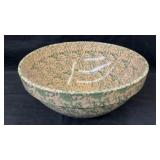Large dough mixing bowl w/ green spongeware design