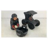 (3) piece pewter Amish salt & pepper shakers