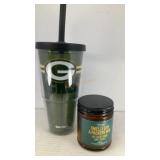 NFL Green Bay Packers tumbler w/ straw & candle