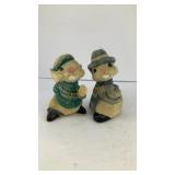 (2) flocked velvet ceramic mice dressed fancy