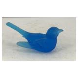 Vintage frosted blue satin glass bird figurine