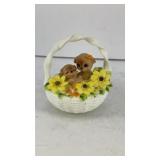 Georgian fine bone china happy puppy basket 2.75'