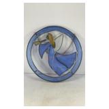 Angel w/ trumpet hanging stained glass 9' diameter
