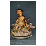 Patinated spelter Young Hunter vessel