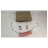 Avon Frosted Pink Petals Necklace & Earrings Set