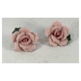 Vintage Pink Porcelain Rose Stud Earrings