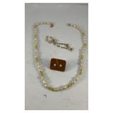 Real Pearl Necklace, Faux Pearl Earrings, Bracelet