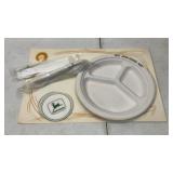 John Deere plate, plasticware, placemat, coasters