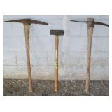 SLEDGE HAMMER & 2 PICK AXES