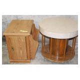 VINTAGE WOODEN SPOOL TABLE AND END CABINET