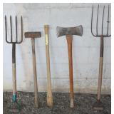 SLEDGE HAMMER, POTATO FORK, PITCH FORK, AXE, ETC.