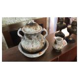 ANTQ. PORCELAIN PITCHER,WASH BASIN & SMALL PITCHER