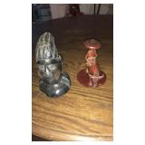 AFRICAN HEAD BUST AND BULL RIDING FIGURE