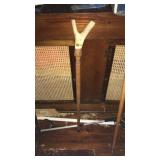 WOOD CANE WITH ANTLER HANDLE