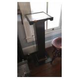 WOOD PEDESTAL WITH TILE TOP