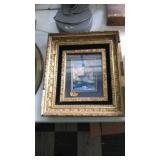 GOLD GILT FRAMED SHIP IN ROUGH WATERS ART