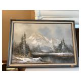 OIL ON CANVAS FRAMED MOUNTAIN SCENE