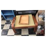 WOOD OTTOMAN AND WOOD TRAY