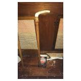 WOOD CANE WITH ANTLER HANDLE