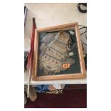 DISPLAY BOX WITH NATIVE AMERICAN POUCH AND STONES