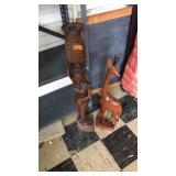 WOOD CARVED GIRAFFE & LADY