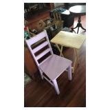 WOOD PAINTED PINK CHAIR & TV TRAY
