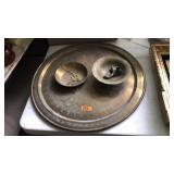 DECORATIVE BRASS TRAY AND BOWLS