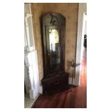 WOOD CARVED LIGHTEDD DISPLAY CABINET W/CLOCK FACE