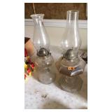 PAIR OF GLASS OIL LAMPS