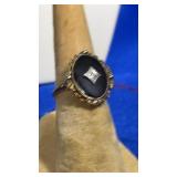 10K ART DECO RING W/ DIAMOND CHIP & ONYX STONE