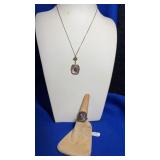 10K YELLOW GOLD ANTIQUE RING & NECKLACE SET