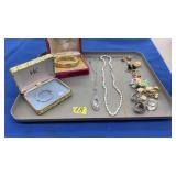 TRAY LOT OF ASST COSTUME & SILVER JEWELRY