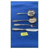 3 STERLING SERVING PCS & 1 STERLING HANDLED KNIFE