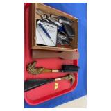 TRAY OF ASST SHOE HORNS, MANICURE SUPPLIES ETC