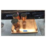 COPPER TRAY AND 3 GOBLETS