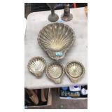 LEONARD SILVERPLATED SHELL TRAY & 3 PLATES