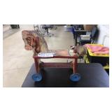 ANTQ. WOOD RIDE ON TOY HORSE, GONG BELL TOYS-USA
