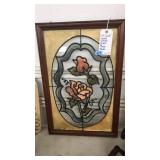 FRAMED STAINED GLASS ROSE PANEL