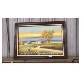 FRAMED OIL ON CANVAS FIELD SCENE