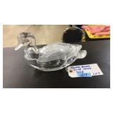 FROSTED GLASS LIDDED DUCK CANDY DISH