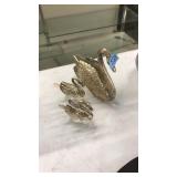 VNTG. SWAN SALT CELLARS & SWAN NAPKIN HOLDER