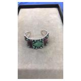VINTAGE STERLING SILVER CUFF W/ TURQ & ASST STONES
