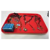 TRAY OF ASST JEWELRY- ROSARIES & ASST RELIGIOUS