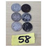 3 MERCURY DIMES & 3 SILVER DIMES